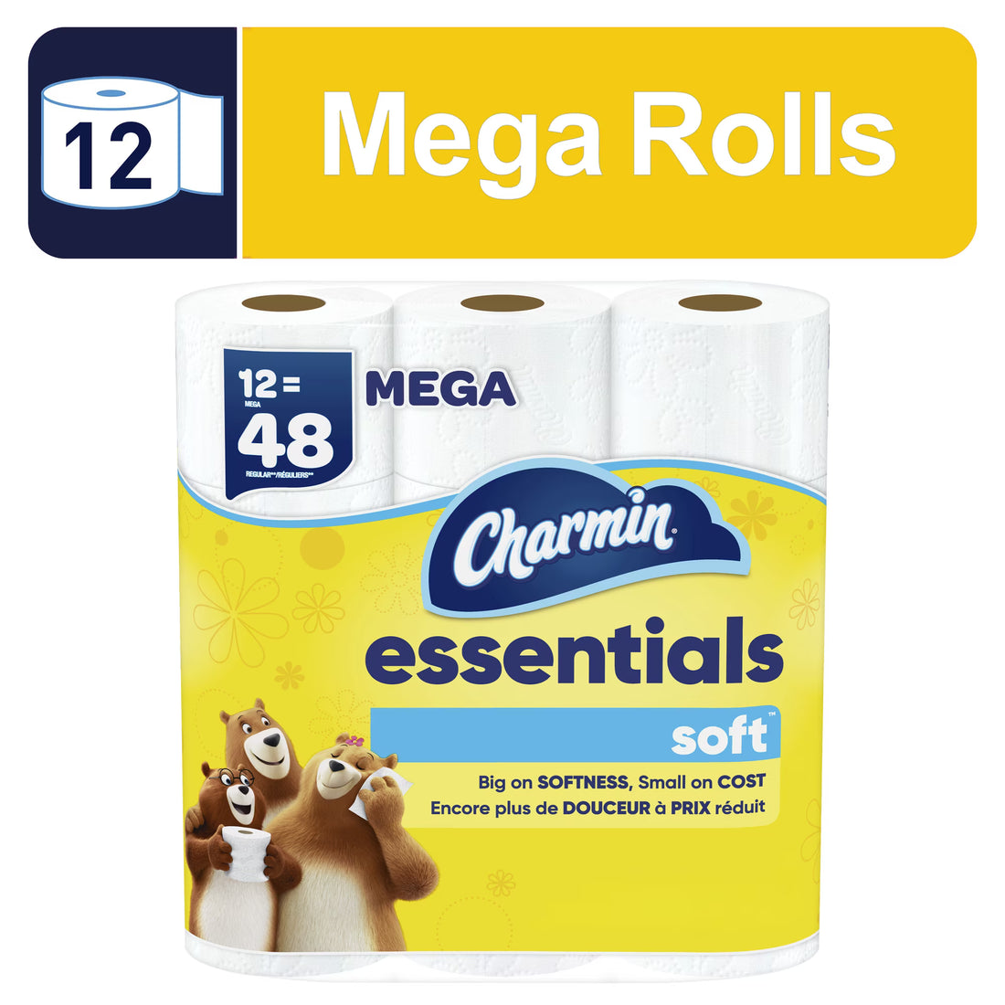 Charmin Essentials Soft Toilet Paper, 12 Mega Rolls