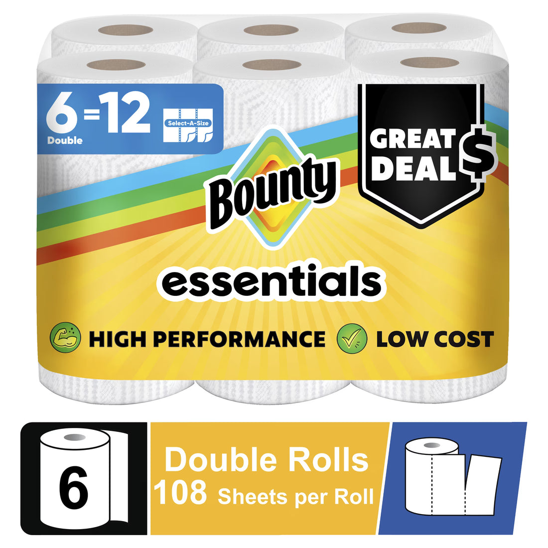 Bounty Essentials Select-A-Size Paper Towels, 6 Double Rolls