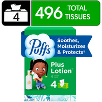Puffs Plus Lotion Facial Tissue, 4 Family Boxes