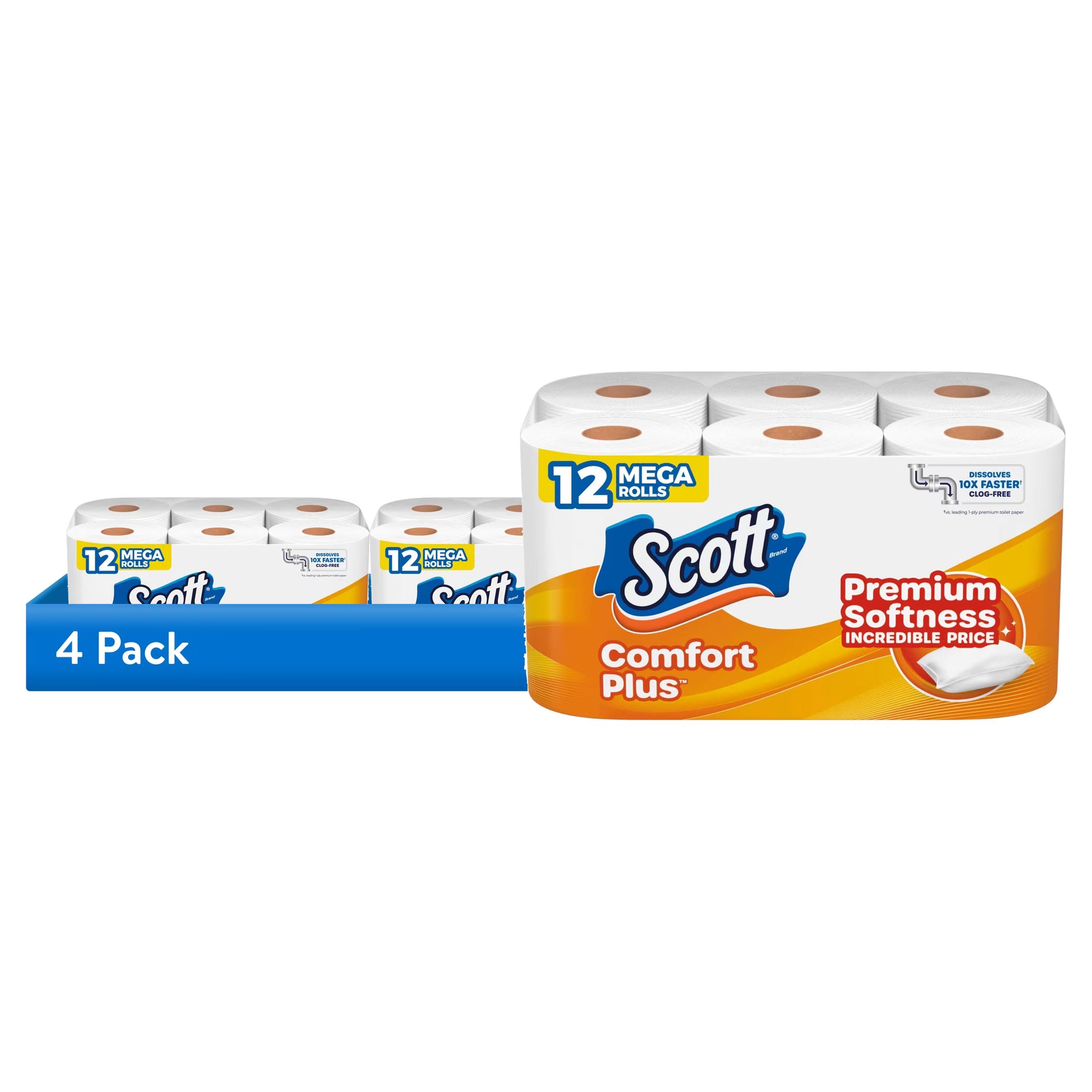 Scott ComfortPlus Toilet Paper, 4-Pack (48 Mega Rolls Total)