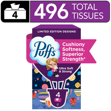 Puffs Ultra Soft Facial Tissues, 4 Boxes, Back-to-School Edition