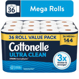 Cottonelle Ultra Clean Toilet Paper, 36 Mega Rolls