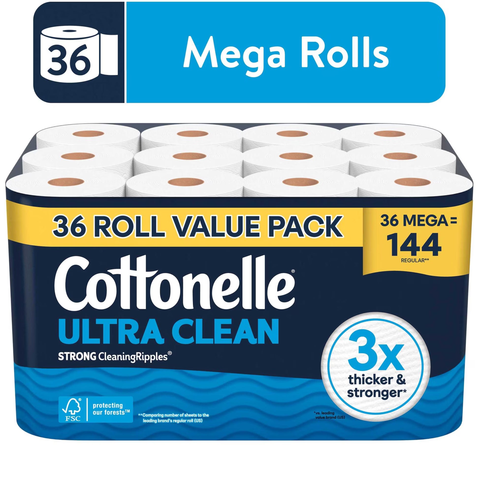 Cottonelle Ultra Clean Toilet Paper, 36 Mega Rolls