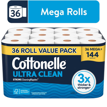 Cottonelle Ultra Clean Toilet Paper, 36 Mega Rolls