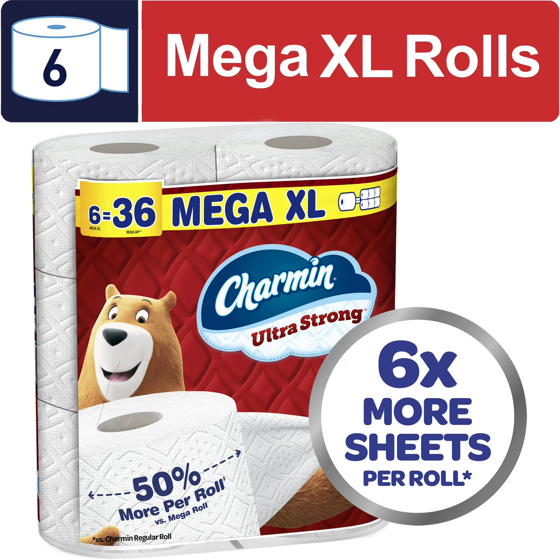 Charmin Ultra Strong Toilet Paper, 6 Mega XL Rolls