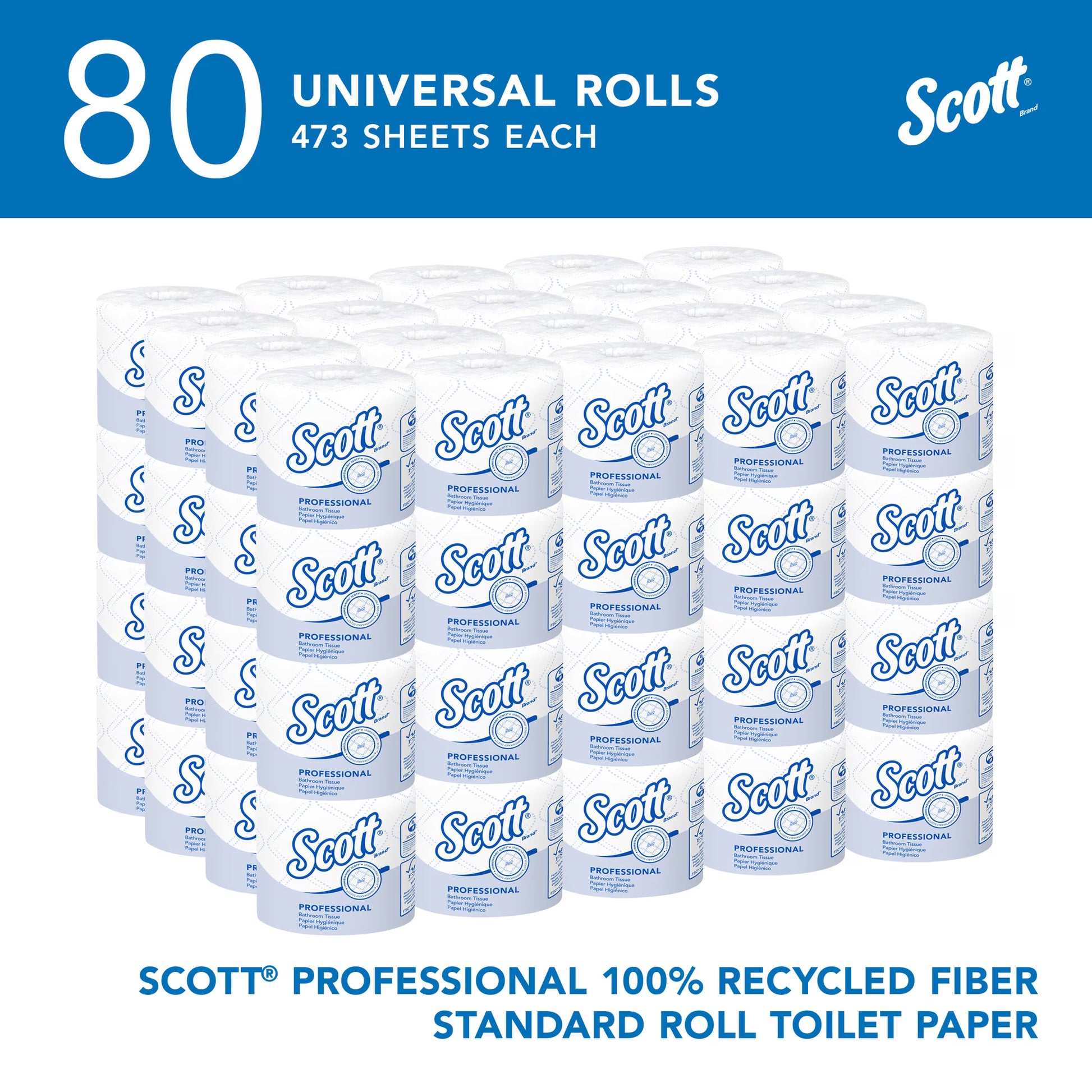 Scott Professional Recycled Fiber Toilet Paper, 80-Roll Case