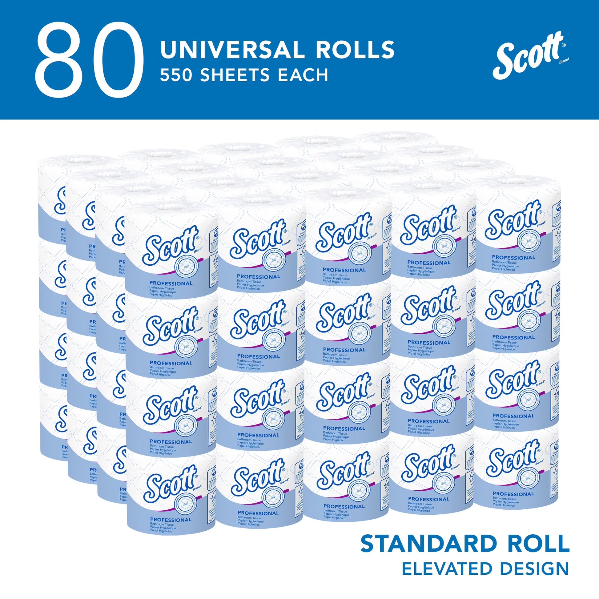 Scott Professional Standard Roll Toilet Paper, 80-Roll Case, 550 Sheets