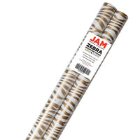 JAM Paper Gold & White Zebra Gift Wrapping Paper, 2 Rolls, 50 Sq. Ft.