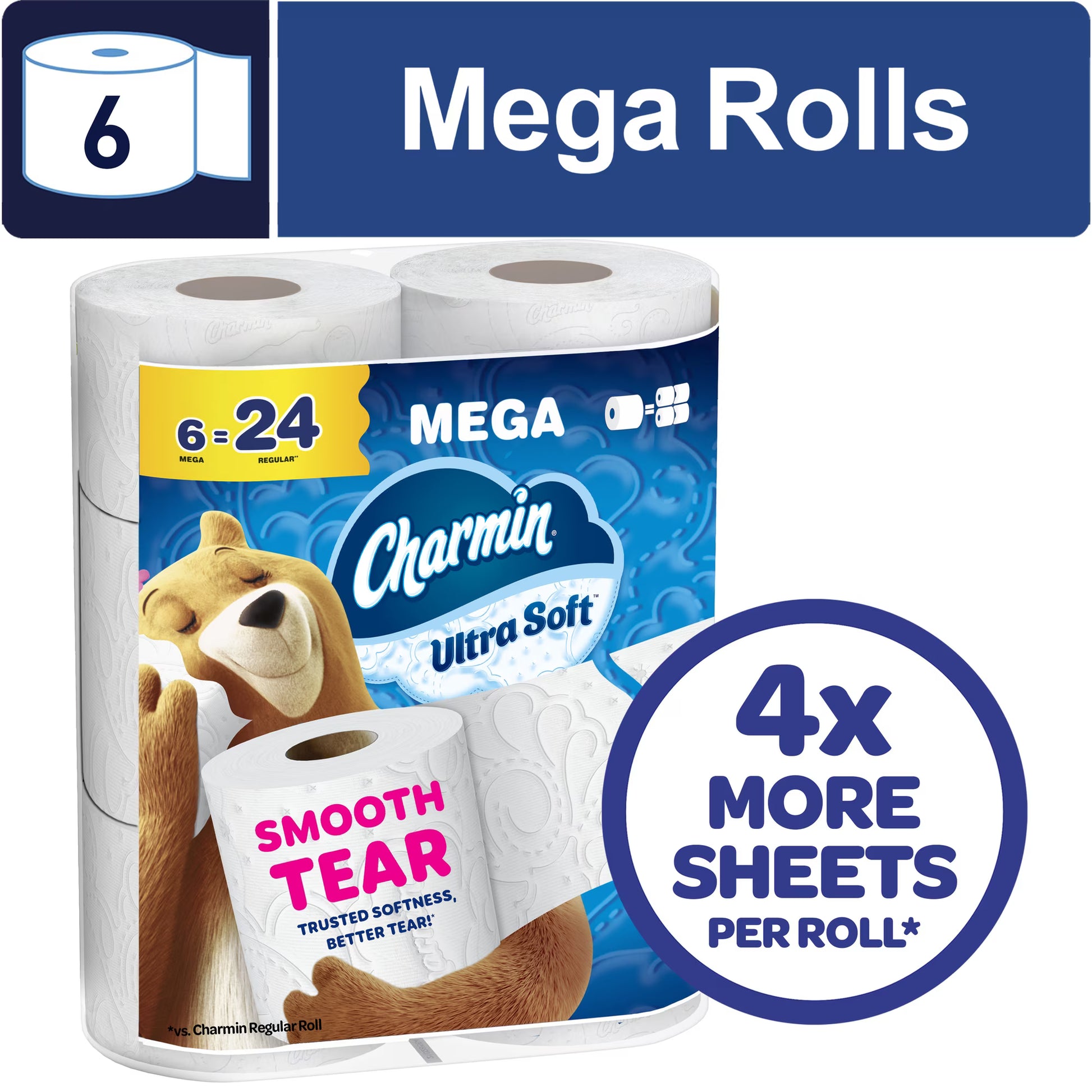 Charmin Ultra Soft Toilet Paper, 4-Pack (24 Mega Rolls Total)