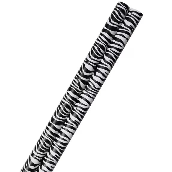 JAM Paper Black & White Zebra Wrapping Paper, 2 Rolls, 50 Sq Ft Total
