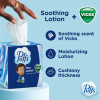Puffs Plus Lotion Facial Tissue with Vicks Scent, 4 Cube Boxes