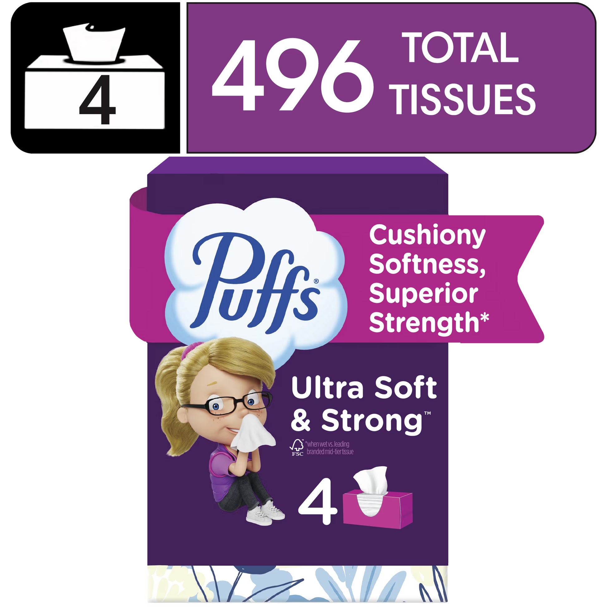 Puffs Ultra Soft Facial Tissues, 6-Pack Case (24 Boxes Total)