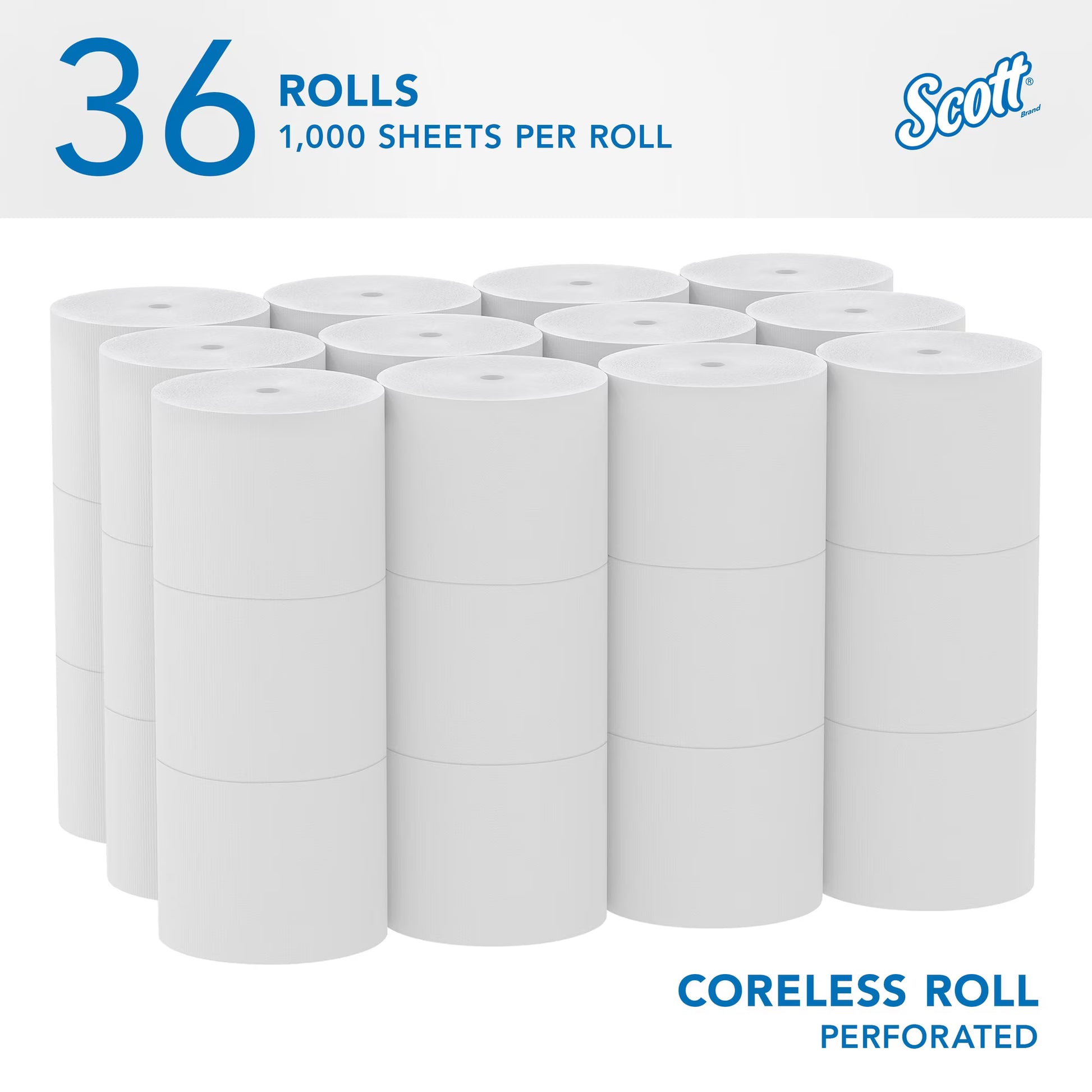 Scott Essential Coreless Standard Roll Toilet Paper, 36-Roll Case