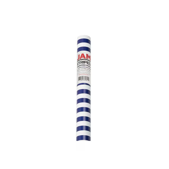 JAM Paper Blue & White Striped Wrapping Paper, 2 Rolls, 50 Sq Ft Total