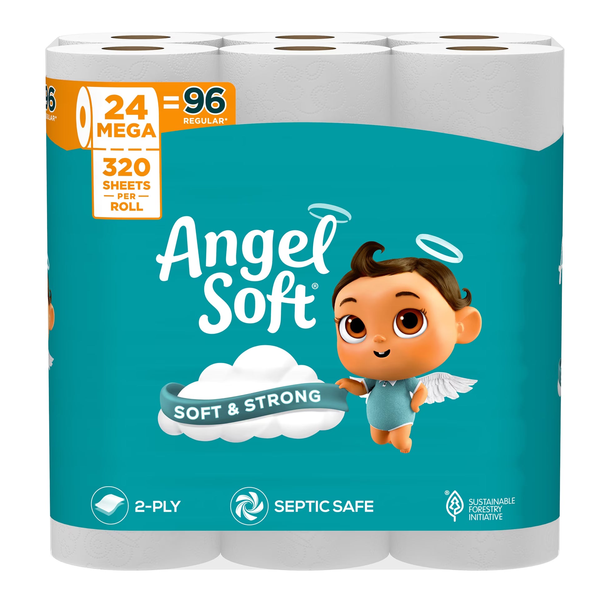 Angel Soft Toilet Paper, 24 Mega Rolls, 2-Ply, 320 Sheets Per Roll