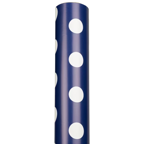 JAM Paper Dark Blue Polka Dot Gift Wrapping Paper Roll, 25 Sq. Ft.