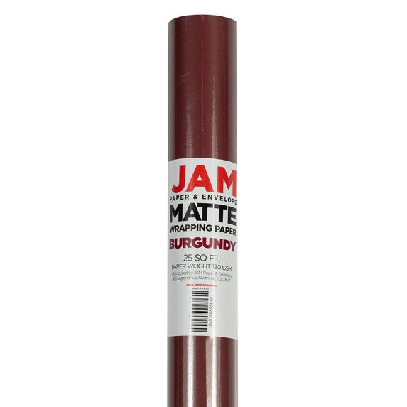 JAM Paper Matte Burgundy Gift Wrapping Paper Roll, 25 Sq. Ft.