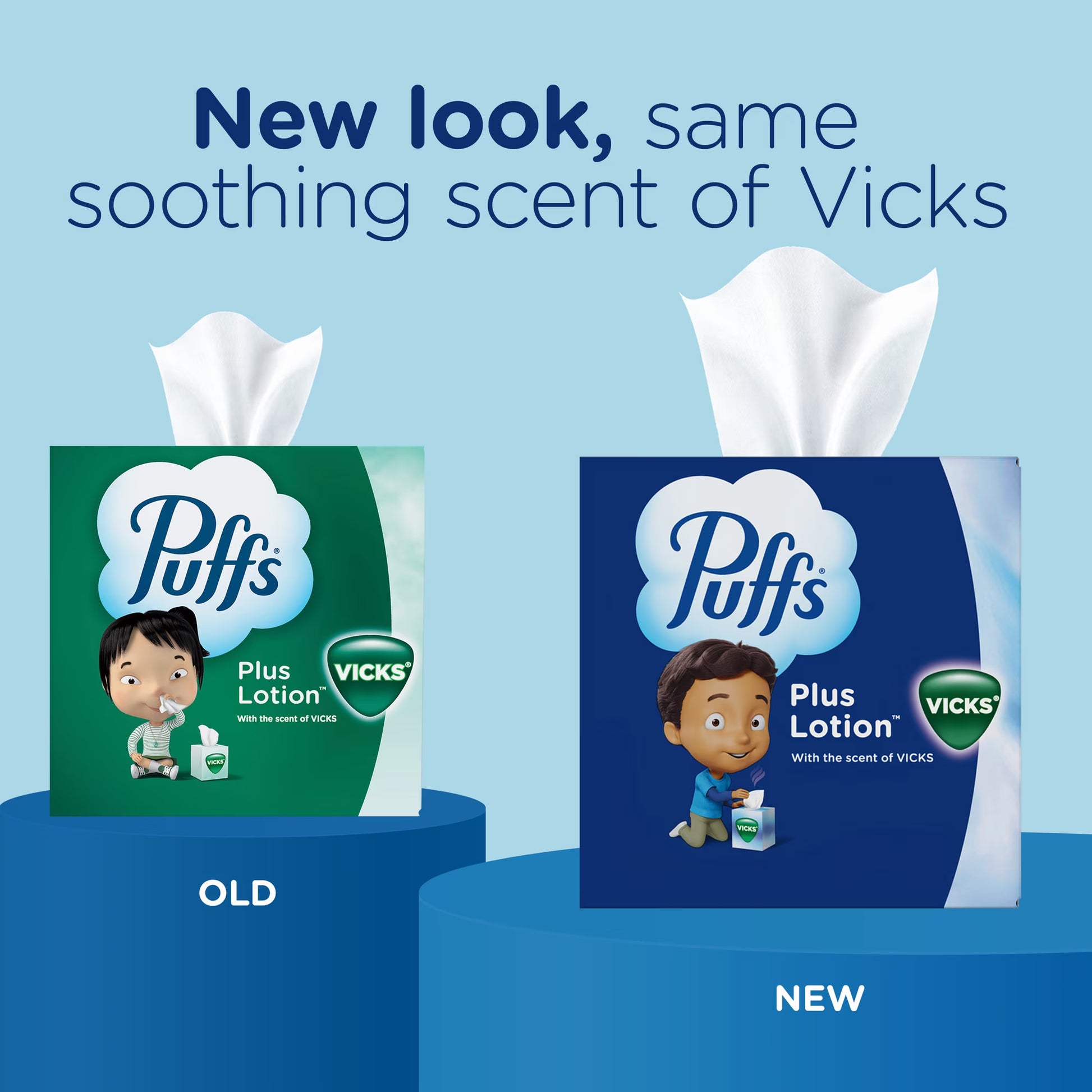 Puffs Plus Lotion Facial Tissue with Vicks Scent, 4 Cube Boxes