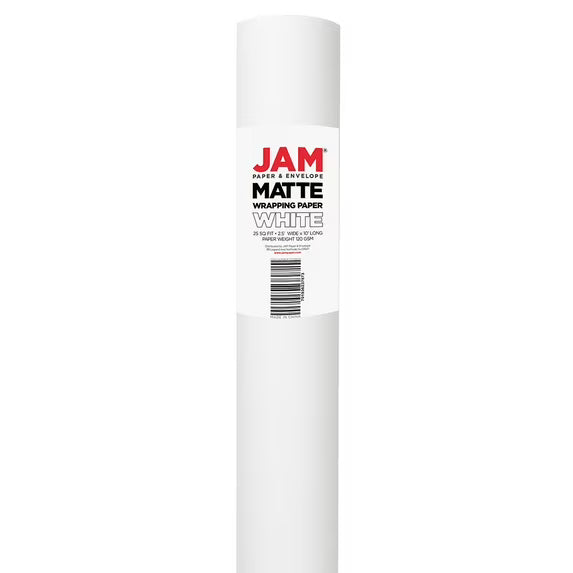 JAM Paper Matte White Gift Wrapping Paper Roll, 25 Sq. Ft.