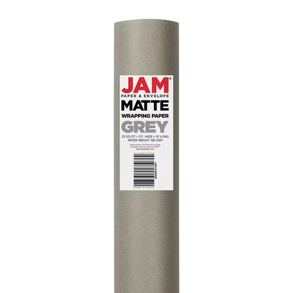 JAM Paper Matte Slate Gray Gift Wrapping Paper Roll, 25 Sq. Ft.