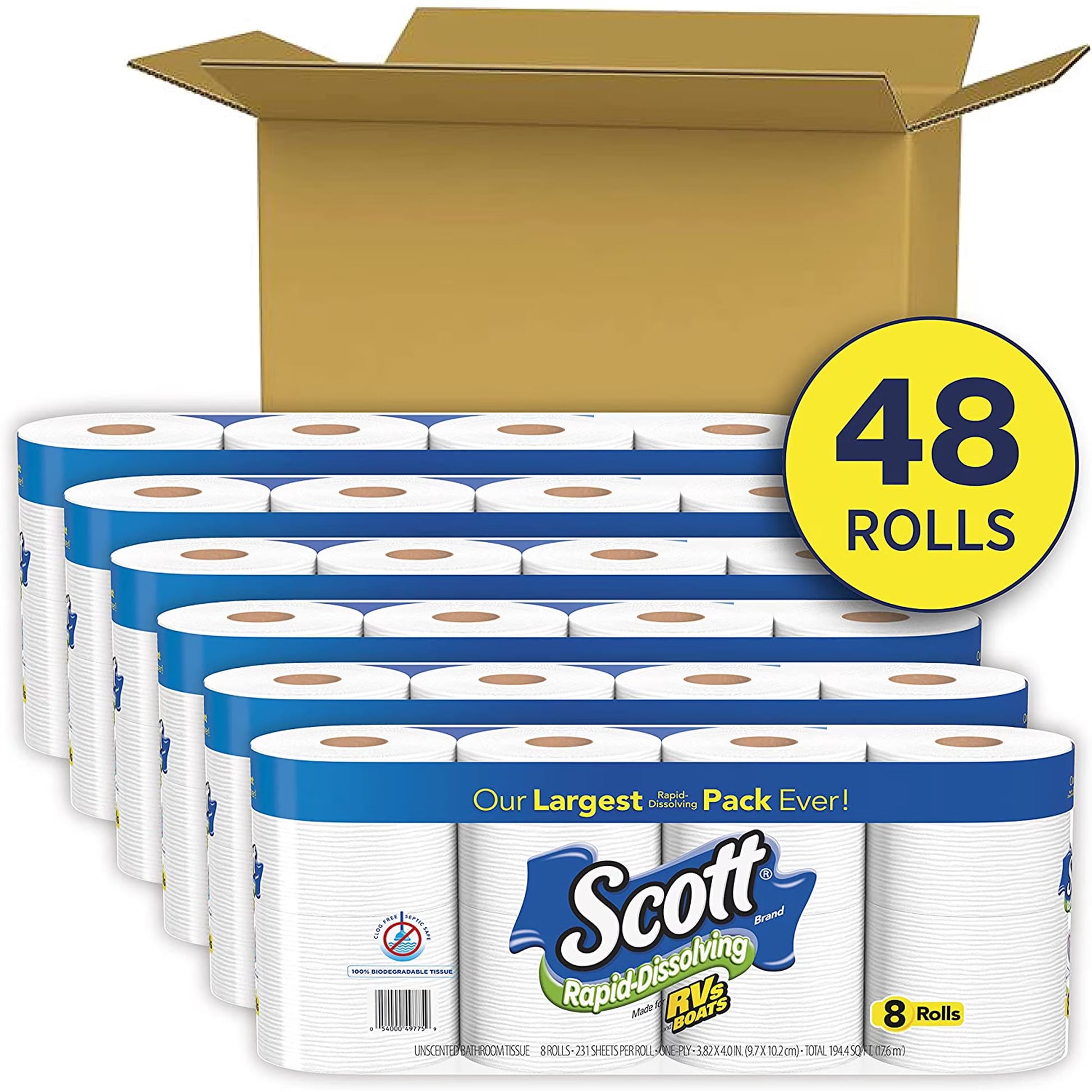Scott Rapid-Dissolving Toilet Paper for RVs & Boats, 48 Double Rolls