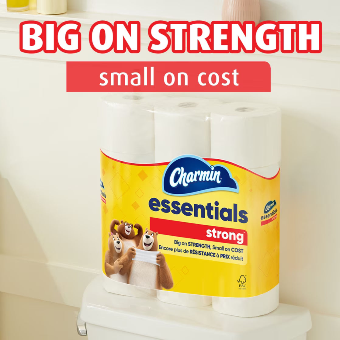 Charmin Essentials Strong Toilet Paper, 12 Mega Rolls