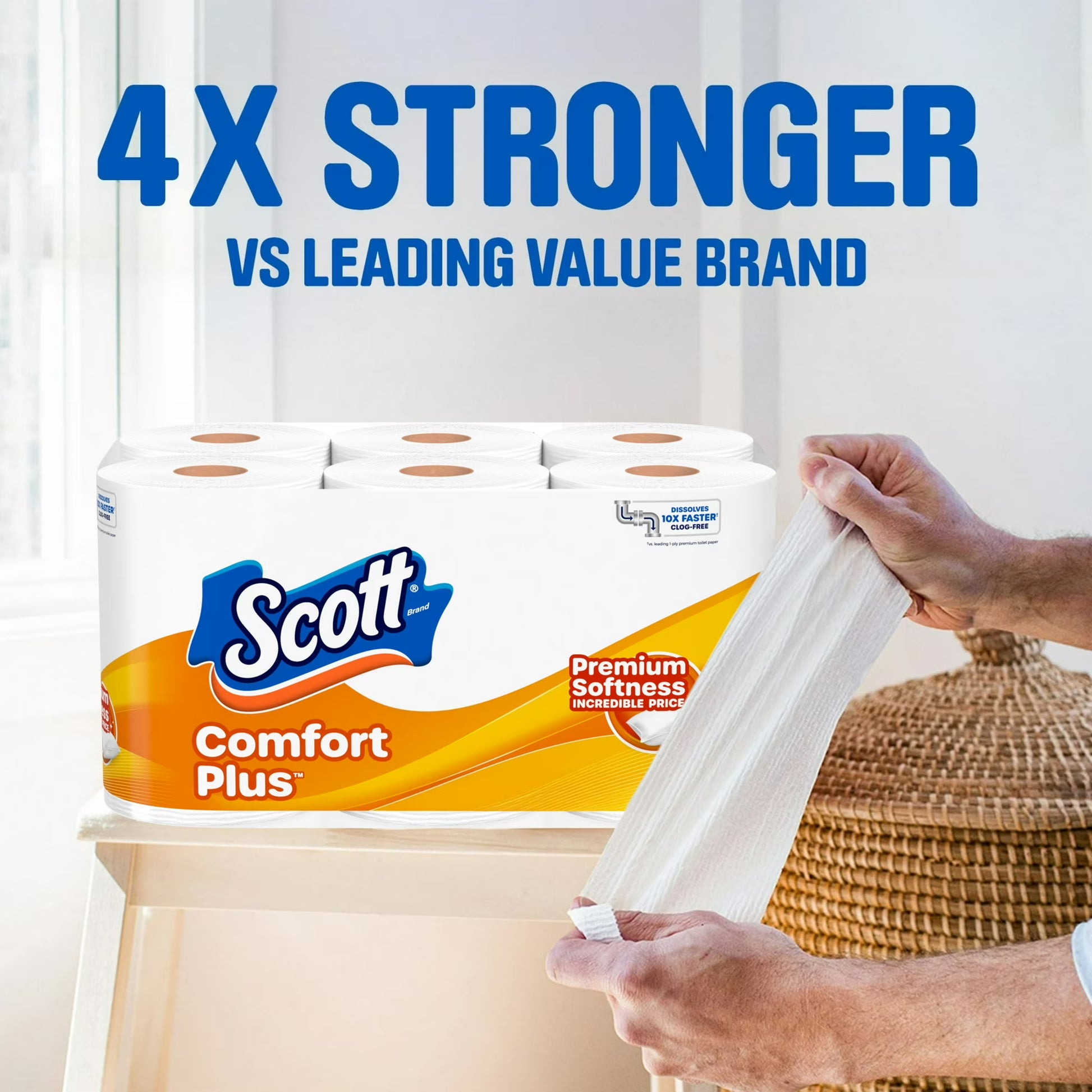 Scott ComfortPlus Toilet Paper, 4-Pack (48 Mega Rolls Total)