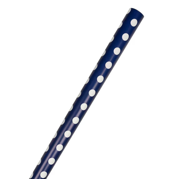 JAM Paper Dark Blue Polka Dot Gift Wrapping Paper Roll, 25 Sq. Ft.