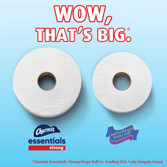 Charmin Essentials Strong Toilet Paper, 12 Mega Rolls