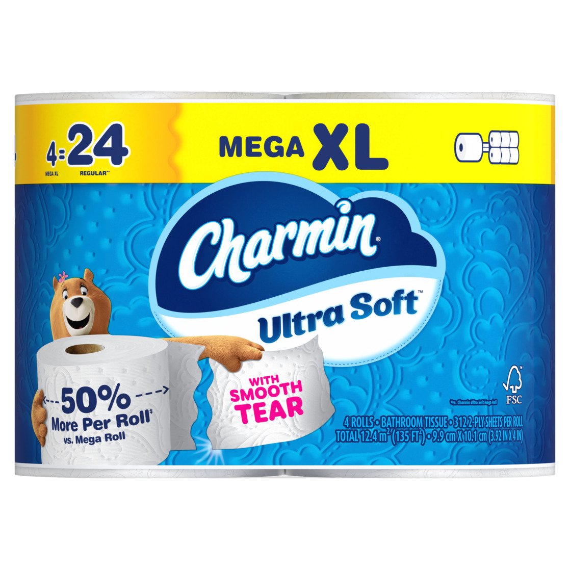 Charmin Ultra Soft Toilet Paper, 6-Pack Bundle (24 Mega XL Rolls Total)