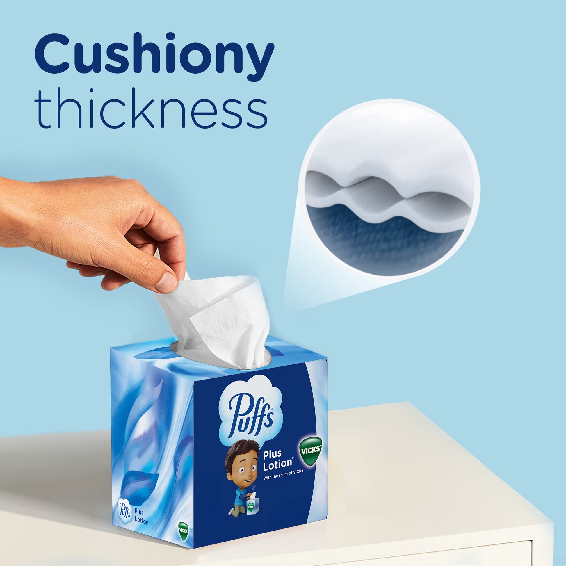 Puffs Plus Lotion Facial Tissue with Vicks Scent, 4 Cube Boxes