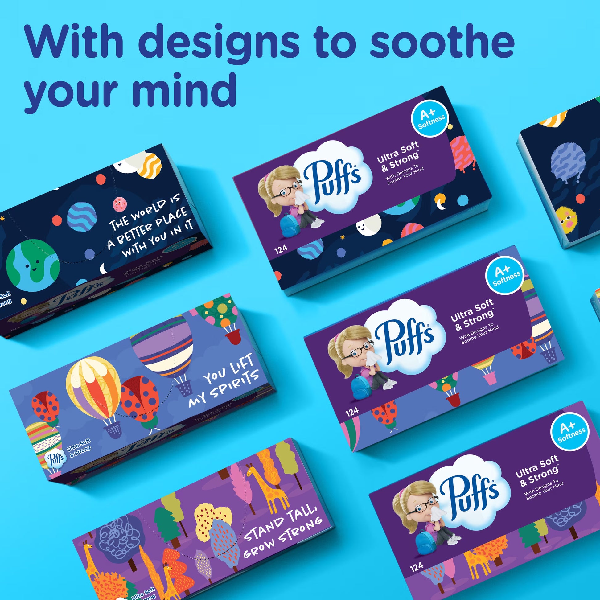 Puffs Ultra Soft Facial Tissues, 4 Boxes, Back-to-School Edition
