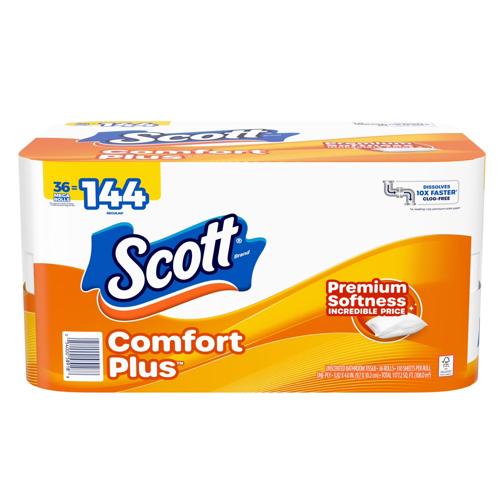 Scott ComfortPlus Toilet Paper, 36 Mega Rolls