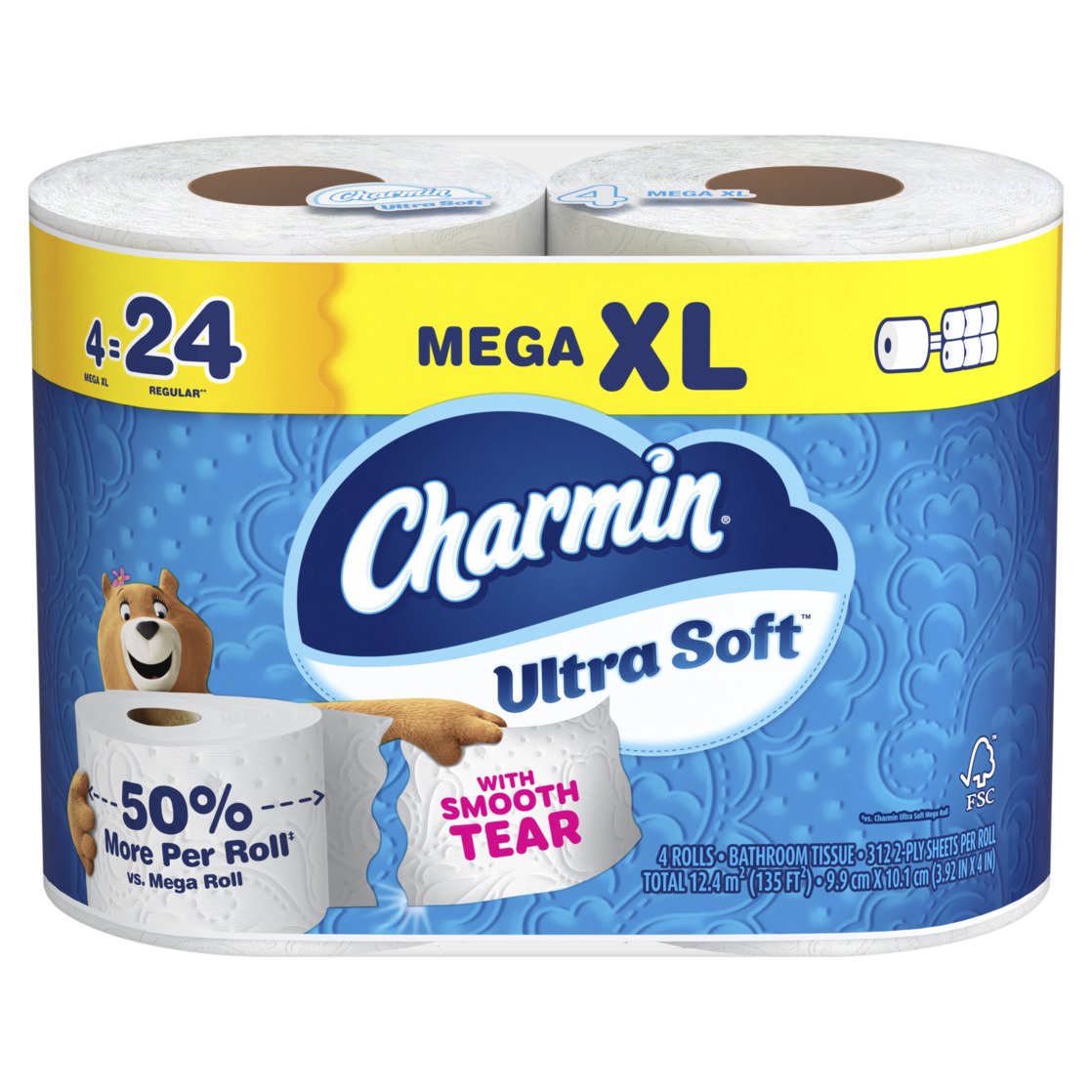 Charmin Ultra Soft Toilet Paper, 6-Pack Bundle (24 Mega XL Rolls Total)