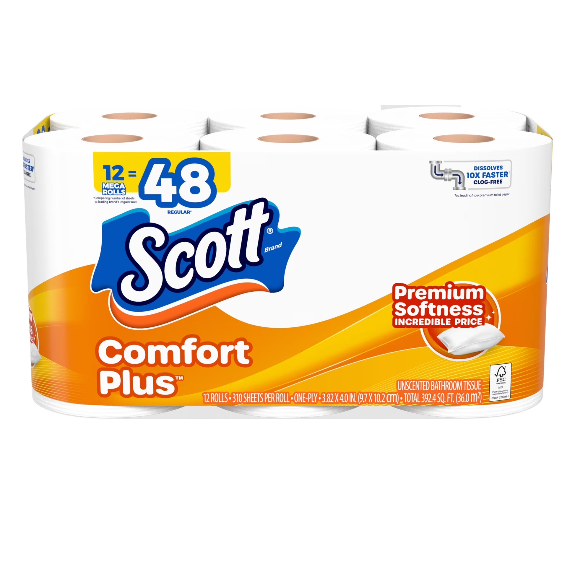 Scott ComfortPlus Toilet Paper, 4-Pack (48 Mega Rolls Total)