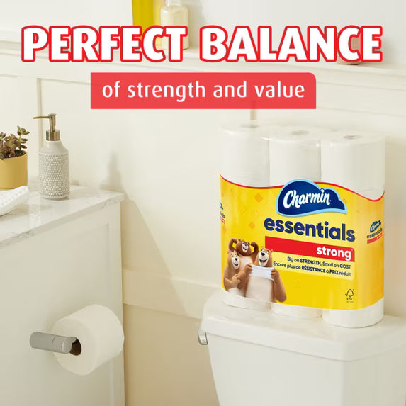 Charmin Essentials Strong Toilet Paper, 12 Mega Rolls
