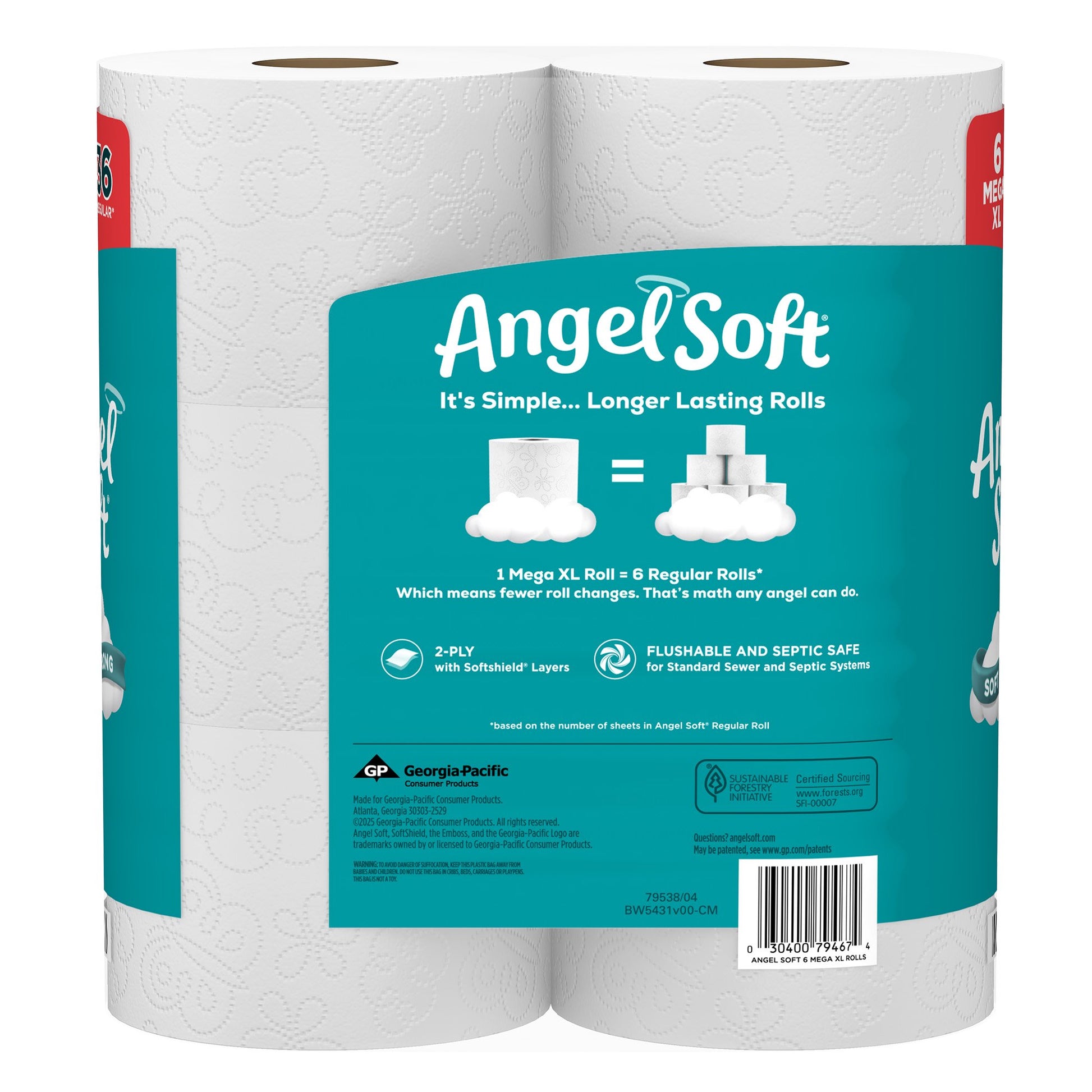 Angel Soft Mega XL Toilet Paper, 6 Rolls (480 2-Ply Sheets Each)