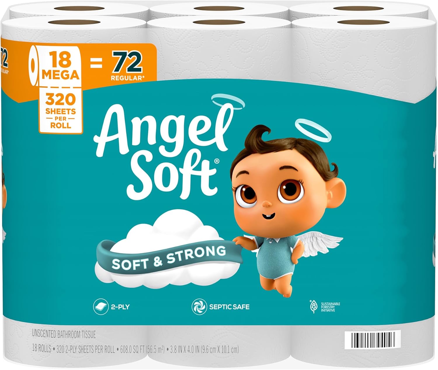 Angel Soft Toilet Paper – 18 Mega Rolls (Equal to 72 Regular Rolls) | Soft & Strong Bath Tissue