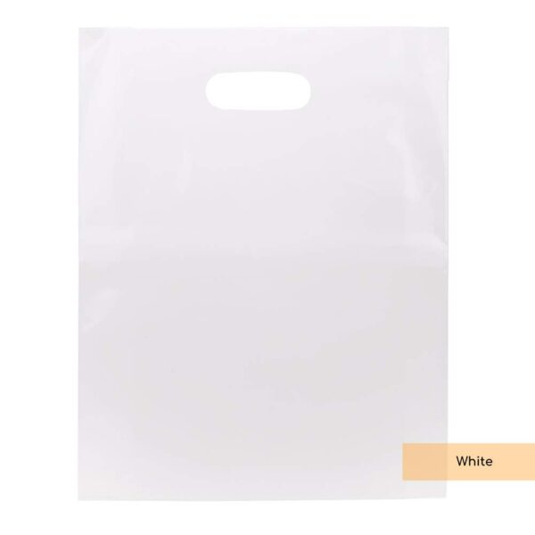 LDPE Clear Handle Bag | 100 Bags | White | Merchandise Bags with Die Cut Handles | Strong and Tear Resistant | for Trade Shows, Retail, and Shopping