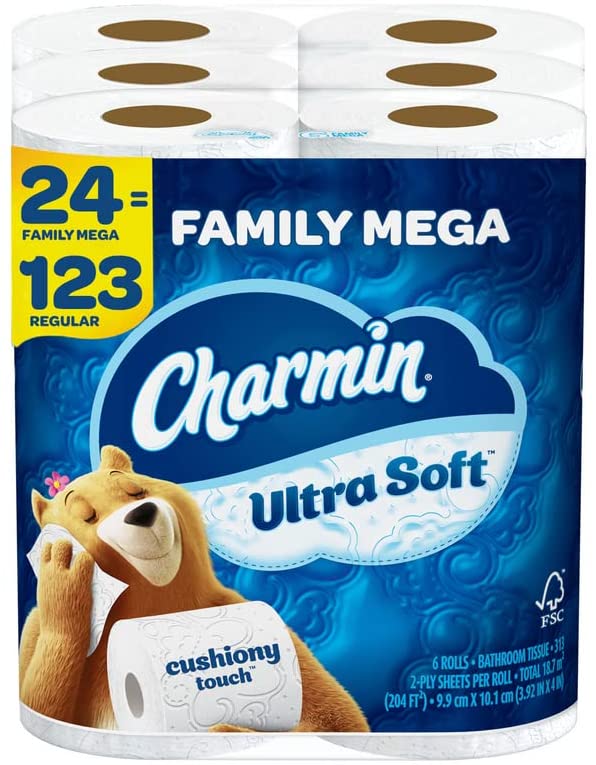 Charmin Ultra Soft Toilet Paper Family Mega Roll, 24 Count (Packaging May Vary)