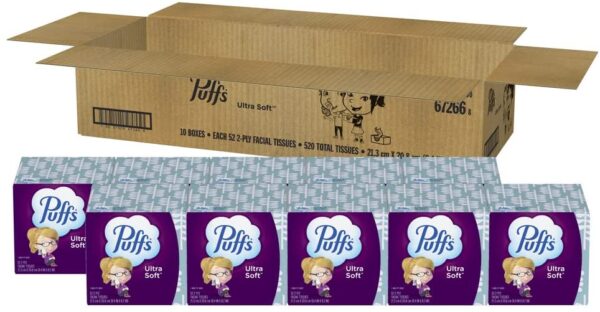 Puffs Ultra Soft Non-Lotion Facial Tissues, 10 Cubes, 52 Tissues per Box (520 Tissues Total)