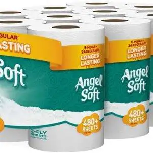 ANGEL SOFT Toilet Paper Bath Tissue, 24 Mega Rolls, 480+ 2-Ply Sheets Per Roll