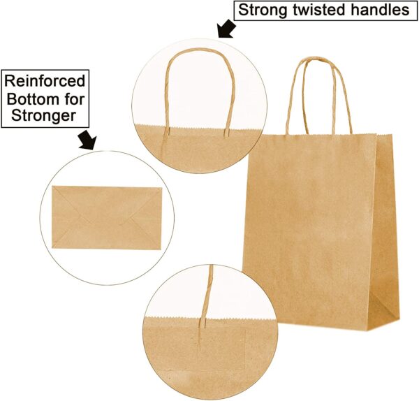 [100 Bags] 8 X 4.5 X 10.5 Brown Kraft Paper Gift Bags Bulk with Handles. Ideal for Shopping, Packaging, Retail, Party, Craft, Gifts, Wedding, Recycled,...