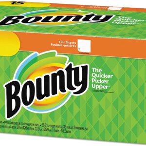 Bounty 2-Ply Paper Towels, 11" x 10 1/4", White, Pack of 15 Rolls