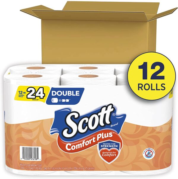 Scott ComfortPlus Toilet Paper, 12 Double Rolls, 231 Sheets per Roll (12 Double Rolls = 24 Regular Rolls) 2 Pack