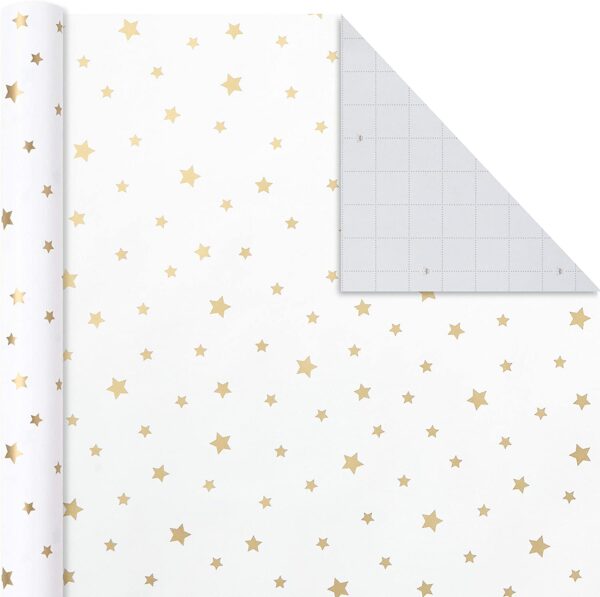 Hallmark All Occasion Wrapping Paper Bundle with Cut Lines on Reverse - White and Gold (3-Pack: 105 sq. ft. ttl) for Birthdays, Weddings, Christmas,...
