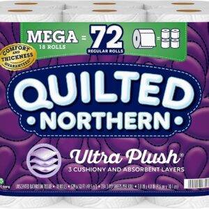 Quilted Northern Ultra Plush Toilet Paper, 18 Mega Rolls = 72 Regular Rolls, 3-Ply Bath Tissue