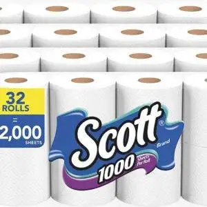 Scott 1000 Sheets Per Roll Toilet Paper, 32 Rolls (4 Packs of 8), Bath Tissue