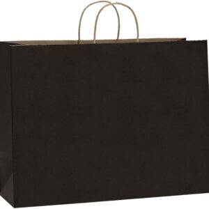 BagDream 16x6x12 Inches 50Pcs Black Kraft Paper Bags with Handles Bulk for Shopping, Grocery, Mechandise, Party, Gift Bags, 100% Recyclable Large Paper Bags